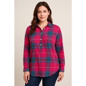 Chaps Denim Shirt M Plaid Flannel Button Front Long Sleeve 100% Cotton